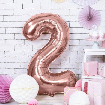 Pallone in alluminio Cifra "2" Oro rosa - Decorazione di festa - Bellefete.ch