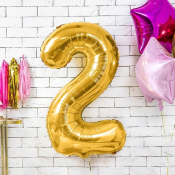 Aluminium Ballon Nummer "2" in Gold - Party Dekoration - Bellefete. ch
