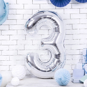 Palloncino in alluminio numero "3" Argento - Decorazione di festa - Bellefete.ch