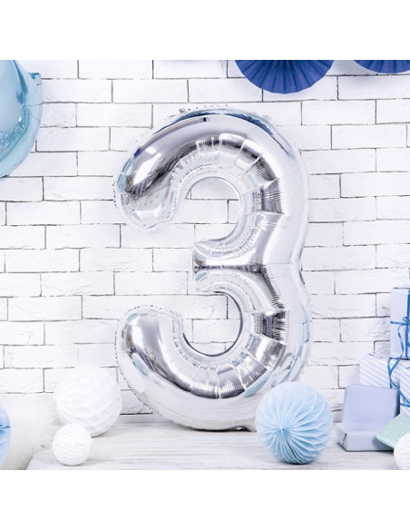 Palloncino in alluminio numero "3" Argento - Decorazione di festa - Bellefete.ch