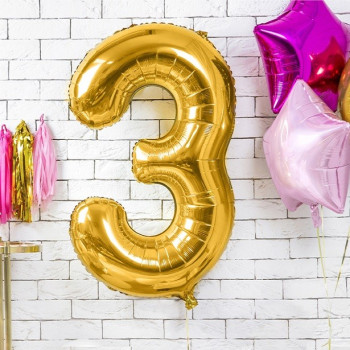 Aluminium Ballon Nummer "3" Gold - Party Dekoration - Lieferung in die Schweiz