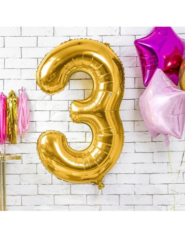 Aluminium Ballon Nummer "3" Gold - Party Dekoration - Lieferung in die Schweiz