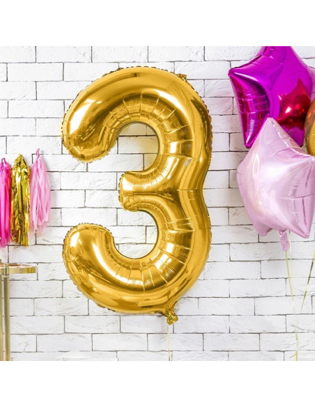 Aluminium Ballon Nummer "3" Gold - Party Dekoration - Lieferung in die Schweiz