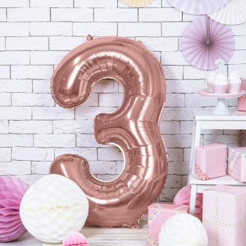 Palloncino in alluminio numero "3" Oro rosa - Decorazione per feste - Consegna in Svizzera