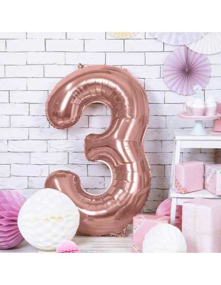 Aluminium Ballon Nummer "3" Roségold - Party Dekoration - Lieferung nach Schweiz