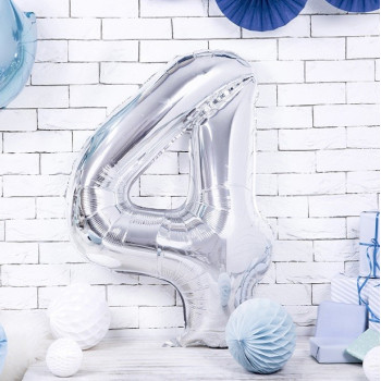 Aluminium Ballon Nummer "4" Silber - Party Dekoration - Bellefete.ch