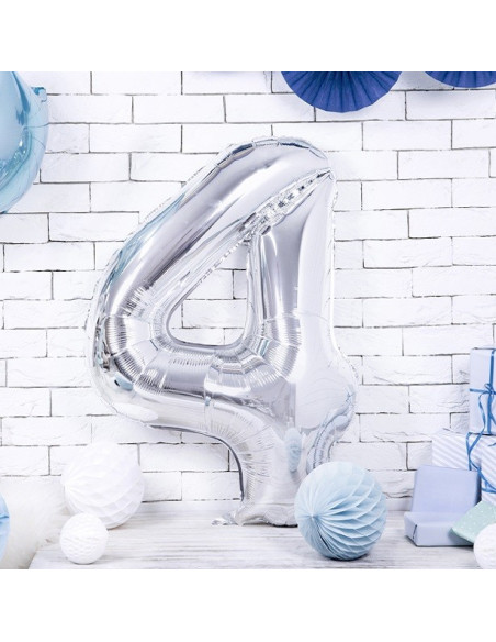 Aluminium Ballon Nummer "4" Silber - Party Dekoration - Bellefete.ch
