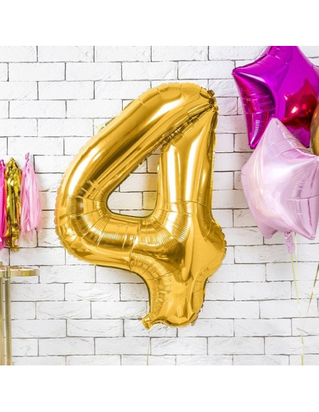 Aluminium Ballon Nummer "4" Gold - Party Dekoration - Bellefete.ch