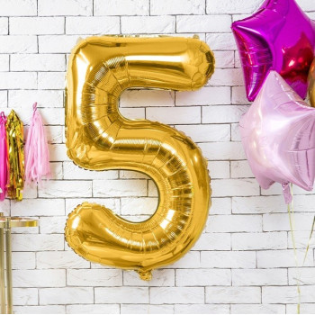 Aluminium Ballon Nummer "5" Gold - Party Dekoration - Bellefete.ch