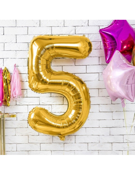 Aluminium Ballon Nummer "5" Gold - Party Dekoration - Bellefete.ch