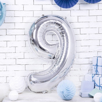 Palloncino in alluminio Cifra "9" Argento - Decorazione di festa - Bellefete.ch