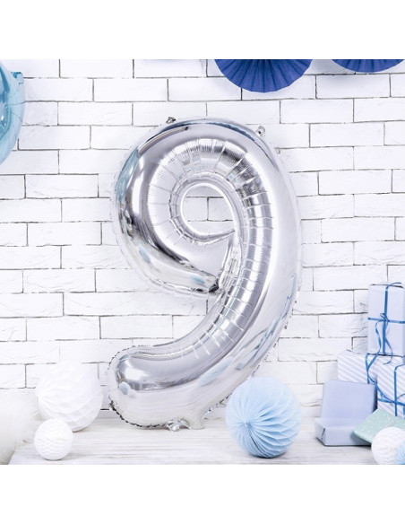 Palloncino in alluminio Cifra "9" Argento - Decorazione di festa - Bellefete.ch