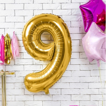 Aluminium Ballon Nummer "9" Gold - Party Dekoration - Bellefete.ch