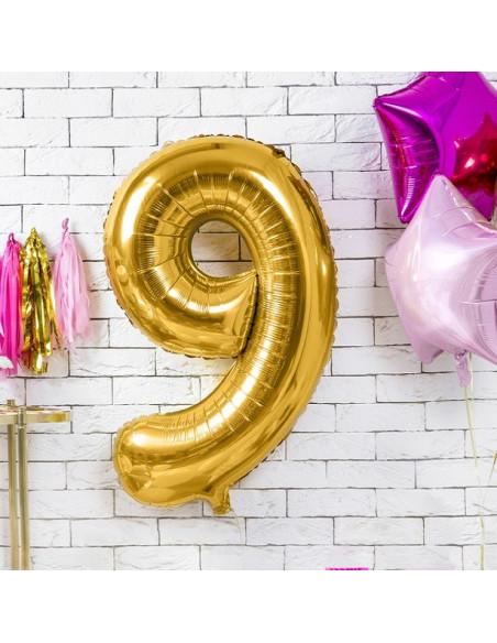 Aluminium Ballon Nummer "9" Gold - Party Dekoration - Bellefete.ch