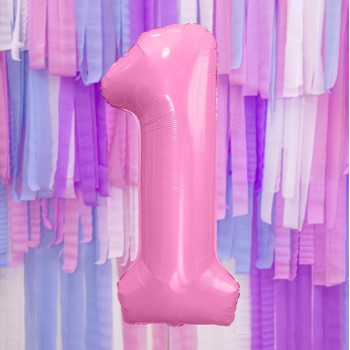 Palloncino in alluminio Cifra "1" Rosa Chiaro - Decorazione della sala di compleanno - Bellefete.ch