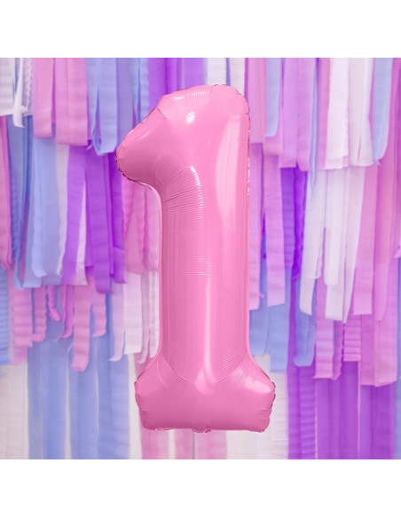 Aluminium Ballon Cifra "1" Hellrosa - Geburtstagsraum Dekoration - Bellefete.ch