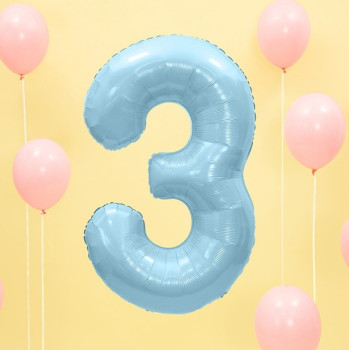Palloncino in alluminio Numero "3" Azzurro - Decorazione della sala di compleanno - Bellefete.ch