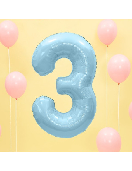 Palloncino in alluminio Numero "3" Azzurro - Decorazione della sala di compleanno - Bellefete.ch