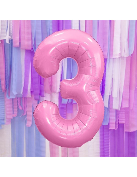 Palloncino in alluminio Numero "3" Rosa Chiaro - Decorazione della sala di compleanno - Bellefete.ch