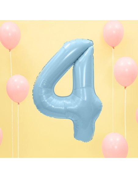 Aluminium Ballon Nummer "4" Hellblau - Geburtstagsraum Dekoration - Bellefete.ch