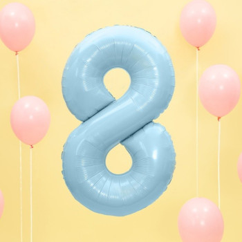 Palloncino in alluminio Numero "8" Blu chiaro - Decorazione della sala di compleanno - Bellefete.ch