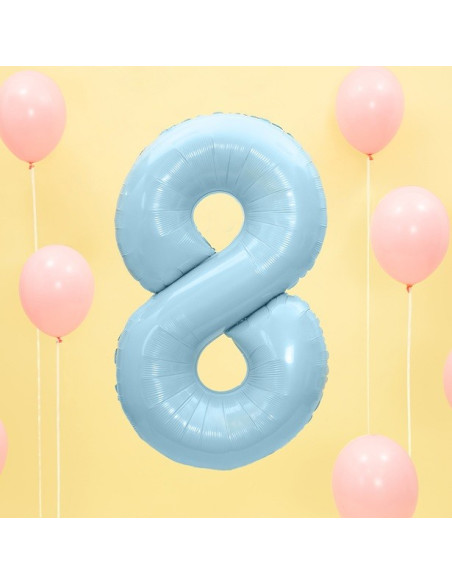 Palloncino in alluminio Numero "8" Blu chiaro - Decorazione della sala di compleanno - Bellefete.ch