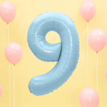 Aluminium Ballon Nummer "9" Hellblau - Geburtstagsraum Dekoration - Bellefete.ch