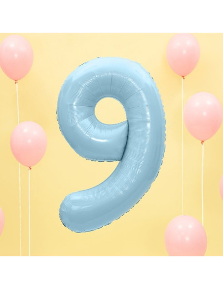 Pallone in alluminio Numero "9" Azzurro - Decorazione della sala di compleanno - Bellefete.ch