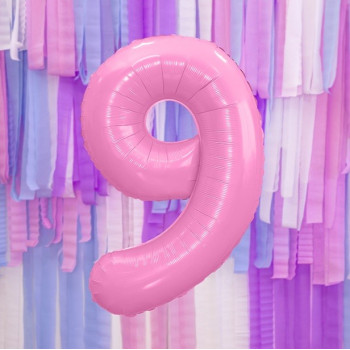 Palloncino in alluminio Cifra "9" Rosa Chiaro - Decorazione della sala di compleanno - Bellefete.ch