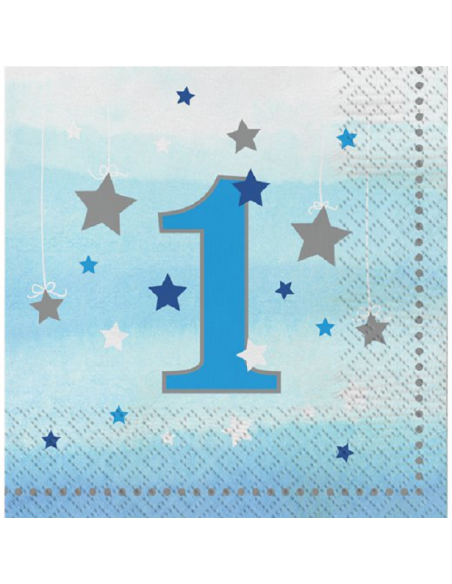 Serviettes de fête - 1er Anniversaire Étoile Bleu - Décoration d'anniversaire 1 an - Bellefete.ch