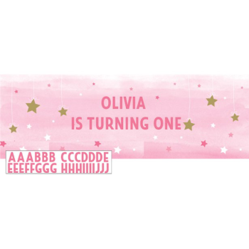 Banner da personalizzare Stella Rosa - Personalizzazione festa di compleanno - Bellefete.ch