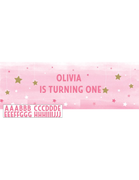 Banner da personalizzare Stella Rosa - Personalizzazione festa di compleanno - Bellefete.ch