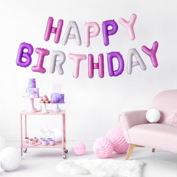 Ballongirlande "Happy Birthday" Lila und Lila - Geburtstagsdekoration - Bellefete.ch