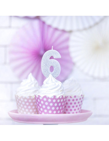 GÜNSTIGE SILBERNE KERZE ZAHL 6