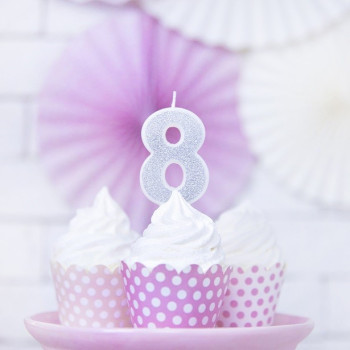 BOUGIE ANNIVERSAIRE 8 EN ARGENT 2