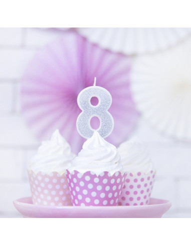 BOUGIE NUMERO 8 EN ARGENT PAS CHER