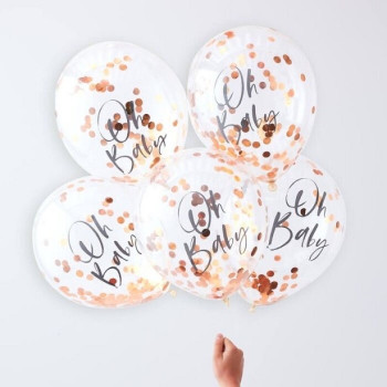 Rose Gold Konfetti Luftballons "Oh baby" - Deco Baby Shower - Schweiz