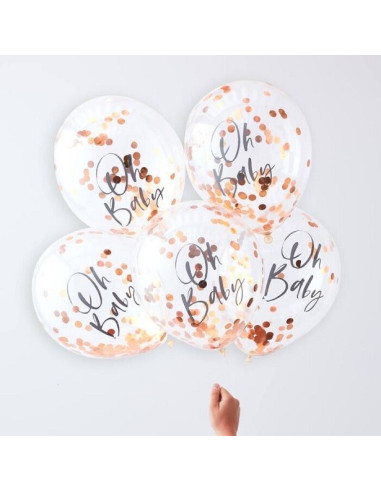 Rose Gold Konfetti Luftballons "Oh baby" - Deco Baby Shower - Schweiz
