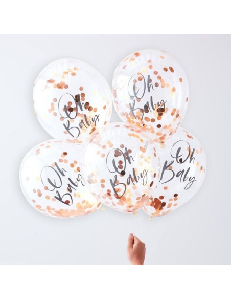 Rose Gold Konfetti Luftballons "Oh baby" - Deco Baby Shower - Schweiz