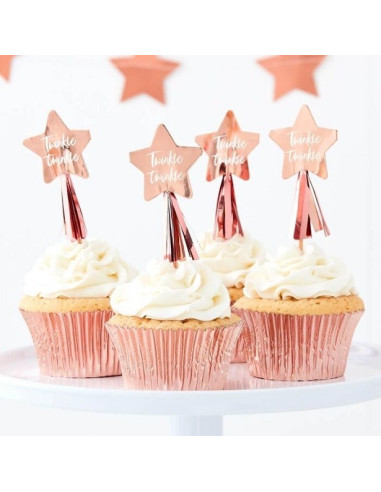 Pics à cupcakes Baby Shower Étoile - Rose Gold - Articles de fête de naissance - Suisse