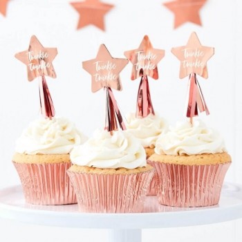 Plettri per cupcake con stella in oro rosa