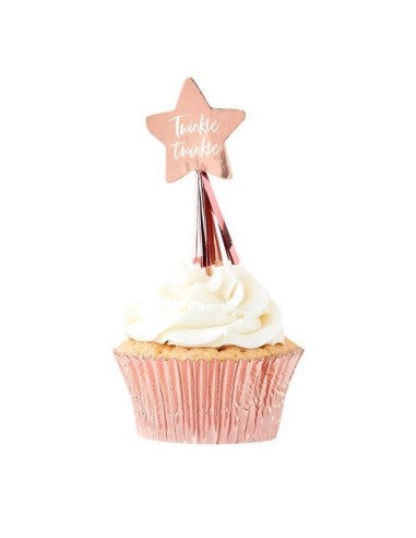 Plettri per cupcake con stella in oro rosa