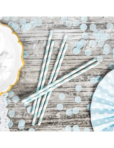 Pailles de fête à rayures Bleu Clair - Accessoire vaisselle de fête