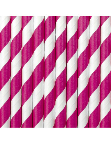 Pailles en papier à rayures Rose Vif - Bellefete.ch - Suisse - Décorations de table