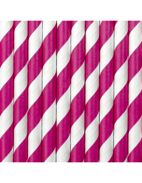 Pailles en papier à rayures Rose Vif - Bellefete.ch - Suisse - Décorations de table