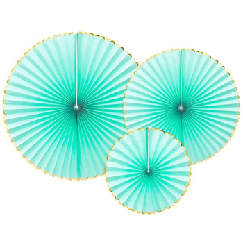 3 Ventagli di carta verde menta e oro - Decorazioni per sala da festa - Bellefete.ch