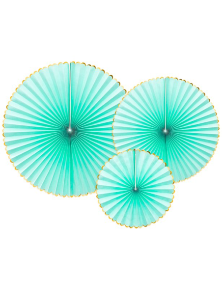 3 Ventagli di carta verde menta e oro - Decorazioni per sala da festa - Bellefete.ch