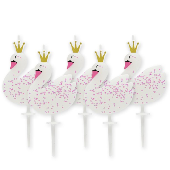 5 Geburtstagskerzen in Form eines Schwans - Zubehör für Partybäck Prinzessin und Märchen - Bellefete.ch