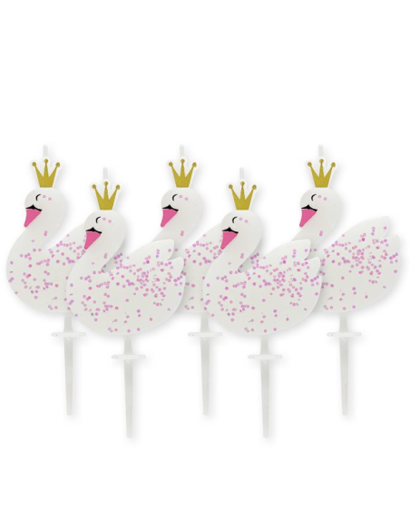5 Bougies d'anniversaire en forme de Cygne - Accessoires Pâtisserie pour Fête Princesse et Conte de Fées - Bellefete.ch