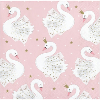 16 Serviettes de fête à boisson Thème Cygne Blanc - Déco de table enfant - Bellefete.ch